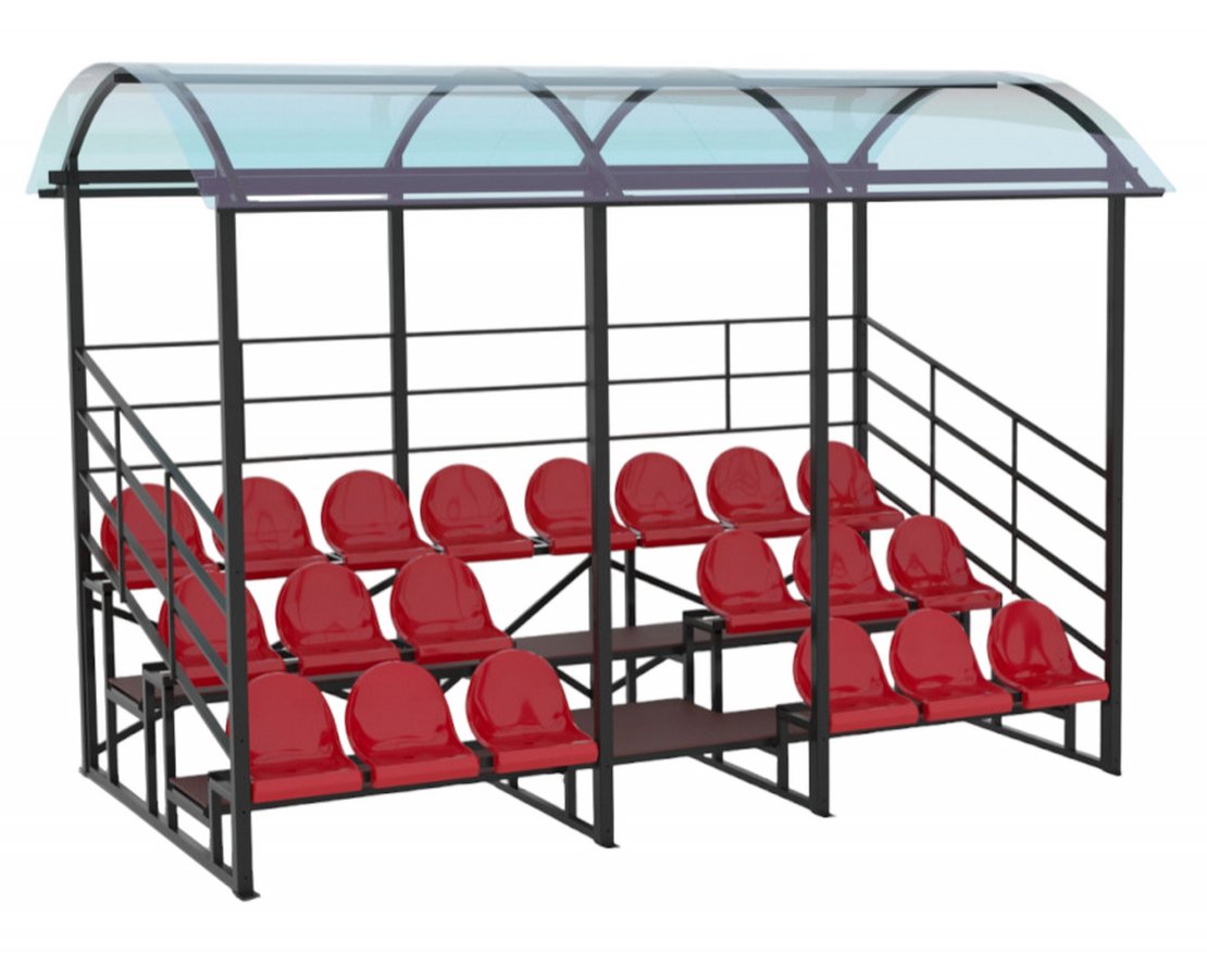 Трибуна сборно-разборная 3-х рядная на 20 мест (с навесом из поликарбоната)